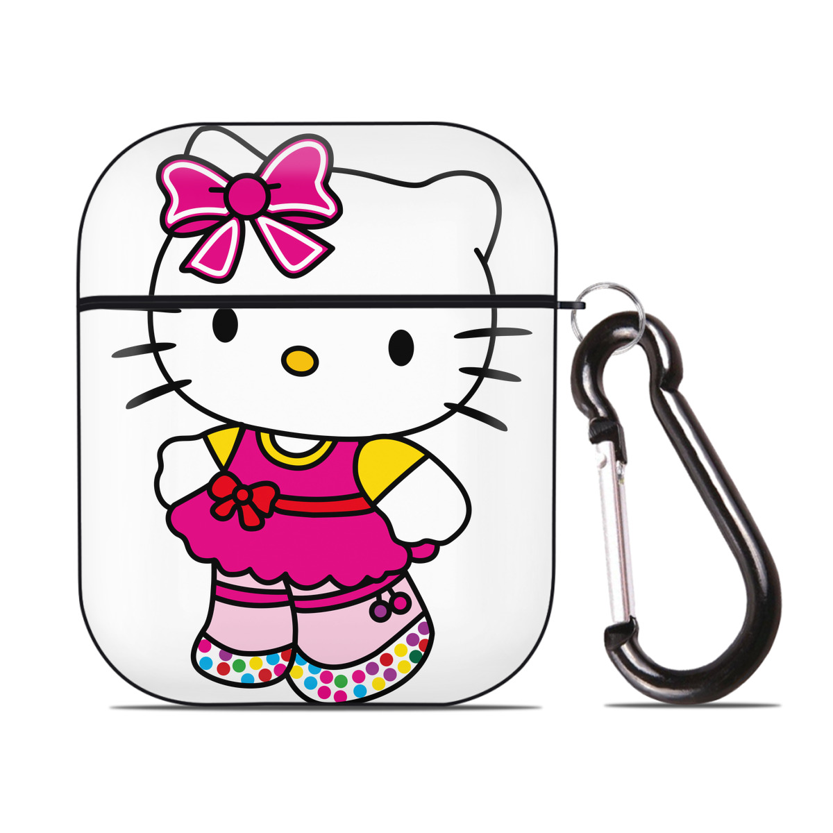 （画像用） Hello Kitty ハローキティ AirPods 第2世代保護ケース ハードシェル ブラック 耐衝撃・防指紋・カラビナ付き