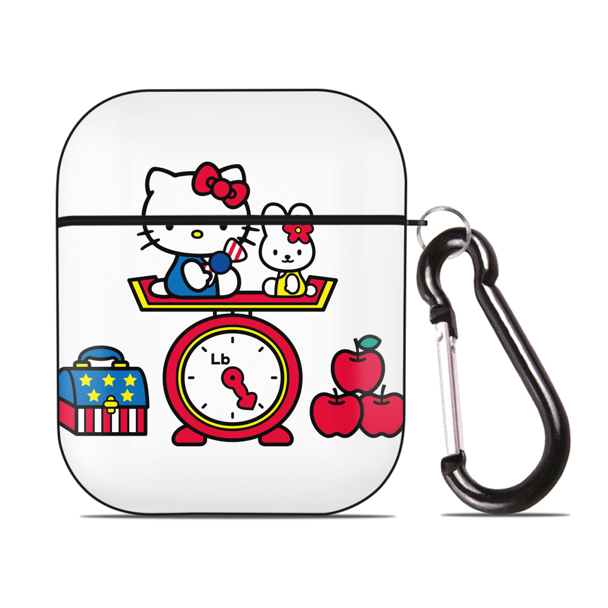 （画像用） Hello Kitty ハローキティ AirPods 第2世代保護ケース ハードシェル ブラック 耐衝撃・防指紋・カラビナ付き