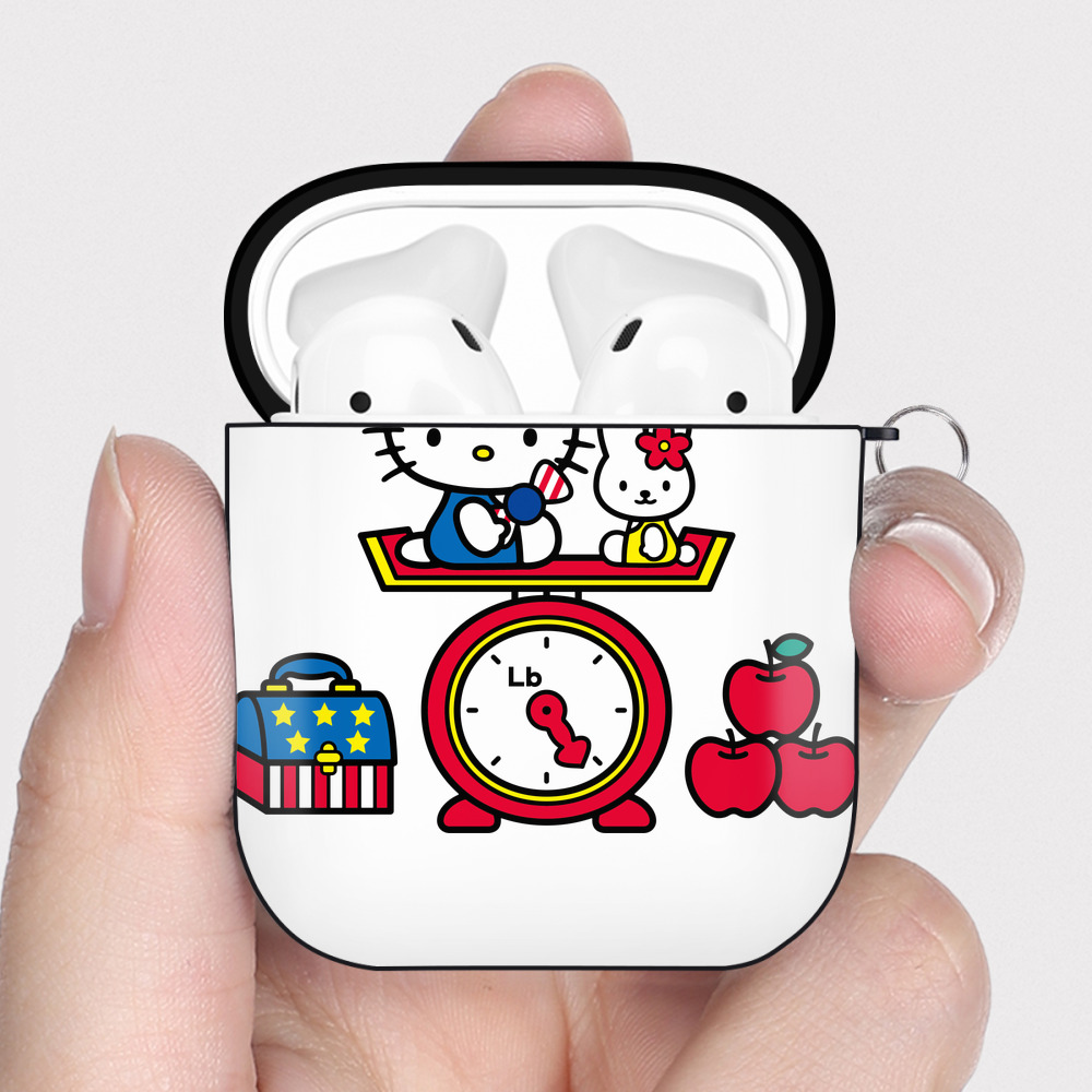 （画像用） Hello Kitty ハローキティ AirPods 第2世代保護ケース ハードシェル ブラック 耐衝撃・防指紋・カラビナ付き