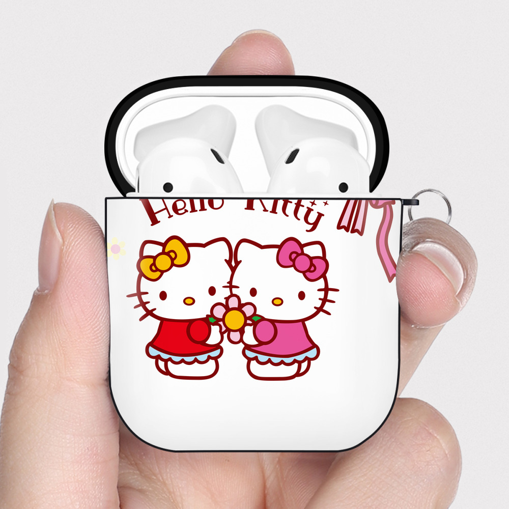 （画像用） Hello Kitty ハローキティ AirPods 第2世代保護ケース ハードシェル ブラック 耐衝撃・防指紋・カラビナ付き