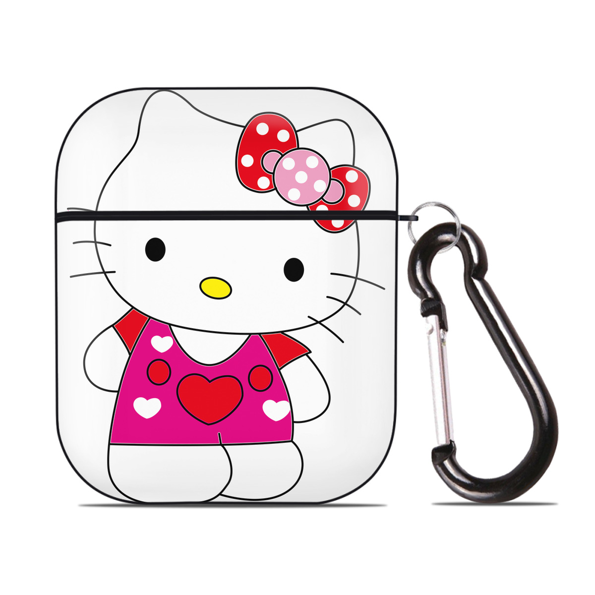 （画像用） Hello Kitty ハローキティ AirPods 第2世代保護ケース ハードシェル ブラック 耐衝撃・防指紋・カラビナ付き