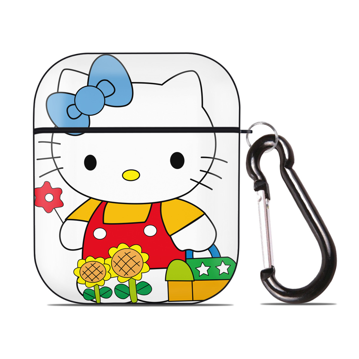 （画像用） Hello Kitty ハローキティ AirPods 第2世代保護ケース ハードシェル ブラック 耐衝撃・防指紋・カラビナ付き