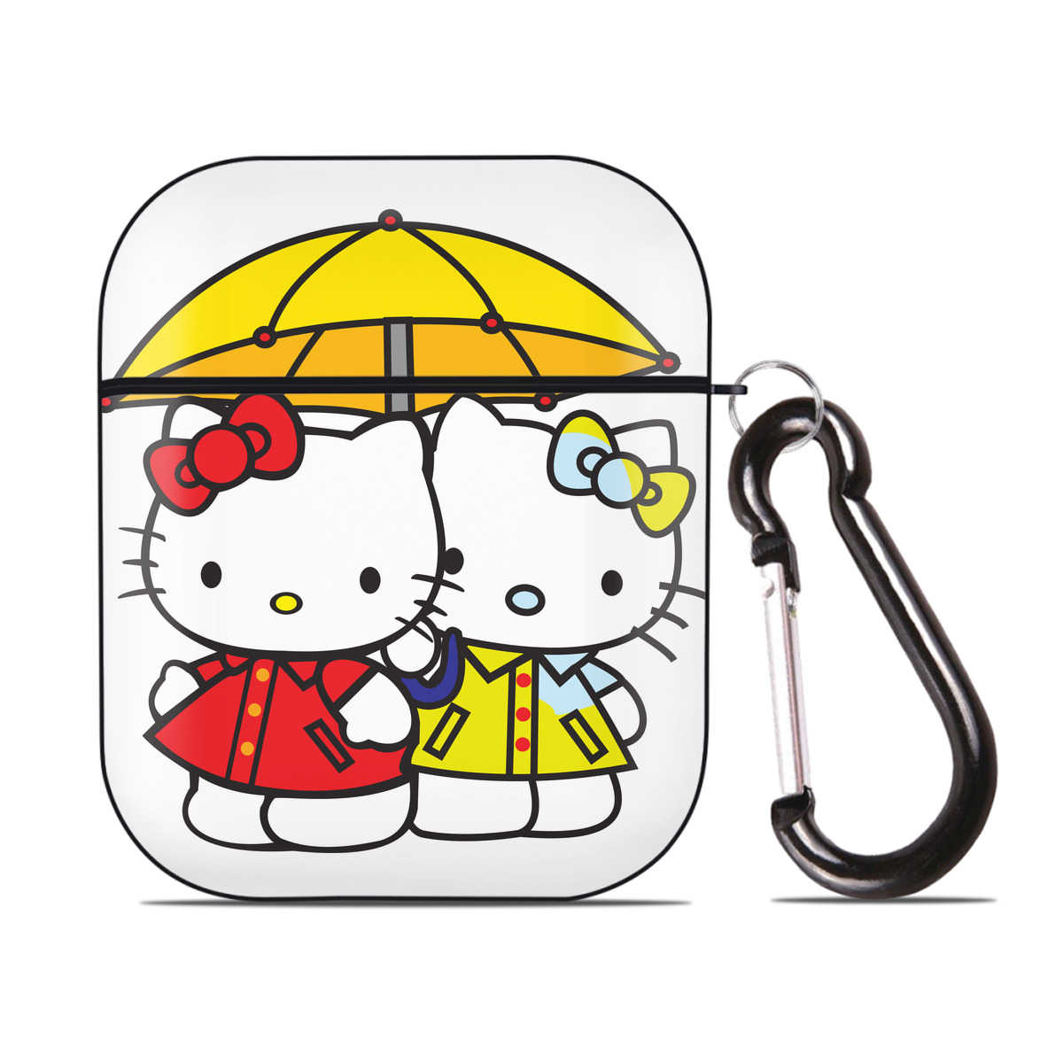 （画像用） Hello Kitty ハローキティ AirPods 第2世代保護ケース ハードシェル ブラック 耐衝撃・防指紋・カラビナ付き