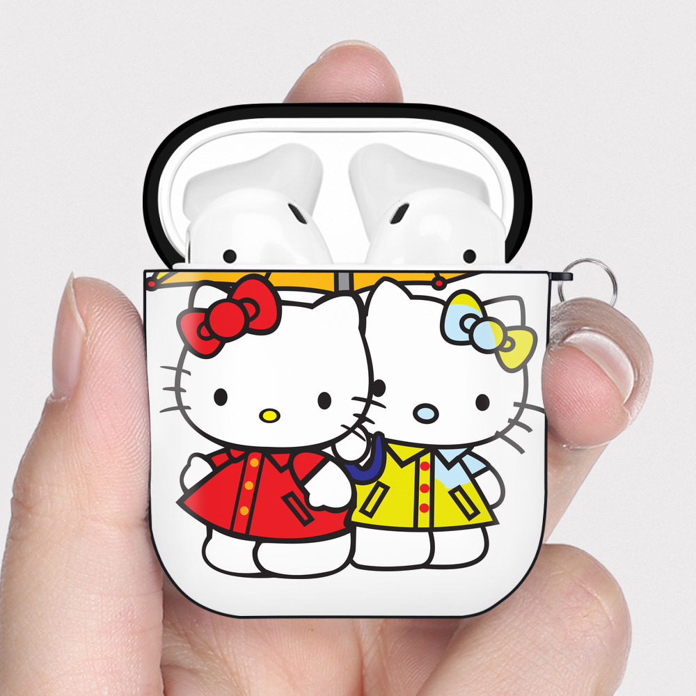 （画像用） Hello Kitty ハローキティ AirPods 第2世代保護ケース ハードシェル ブラック 耐衝撃・防指紋・カラビナ付き