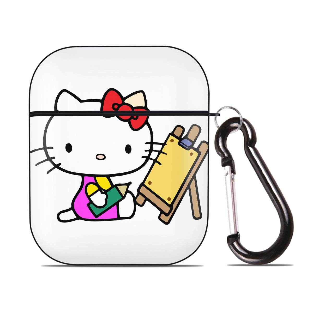 （画像用） Hello Kitty ハローキティ AirPods 第2世代保護ケース ハードシェル ブラック 耐衝撃・防指紋・カラビナ付き