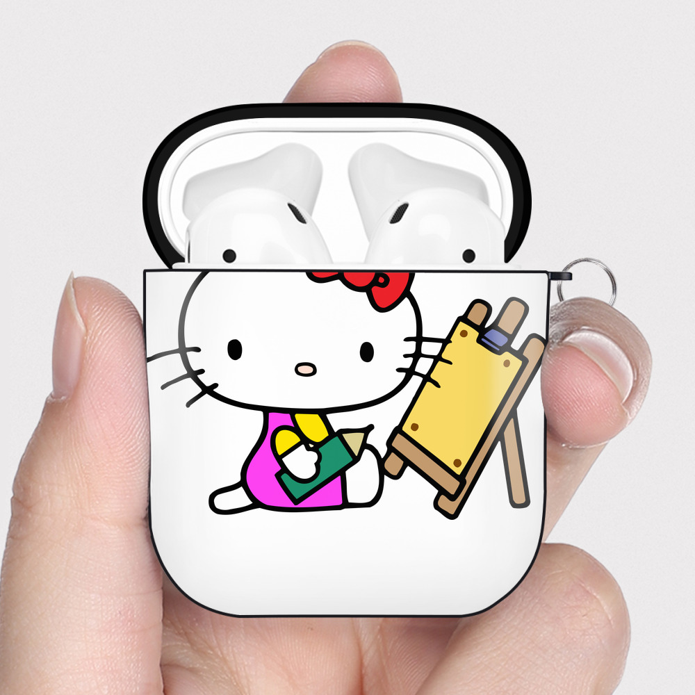（画像用） Hello Kitty ハローキティ AirPods 第2世代保護ケース ハードシェル ブラック 耐衝撃・防指紋・カラビナ付き