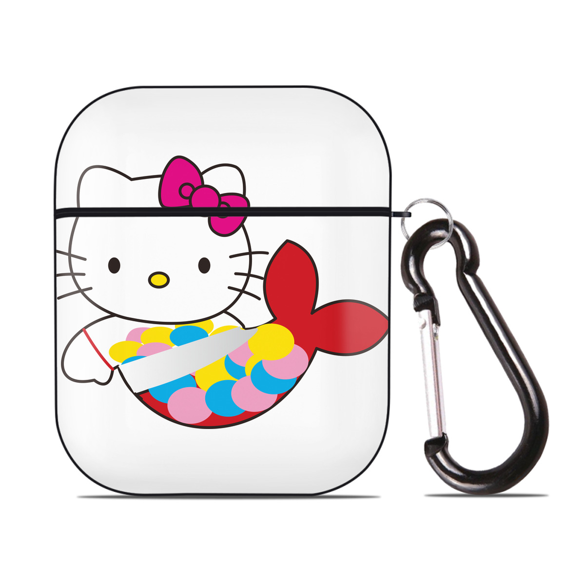 （画像用） Hello Kitty ハローキティ AirPods 第2世代保護ケース ハードシェル ブラック 耐衝撃・防指紋・カラビナ付き