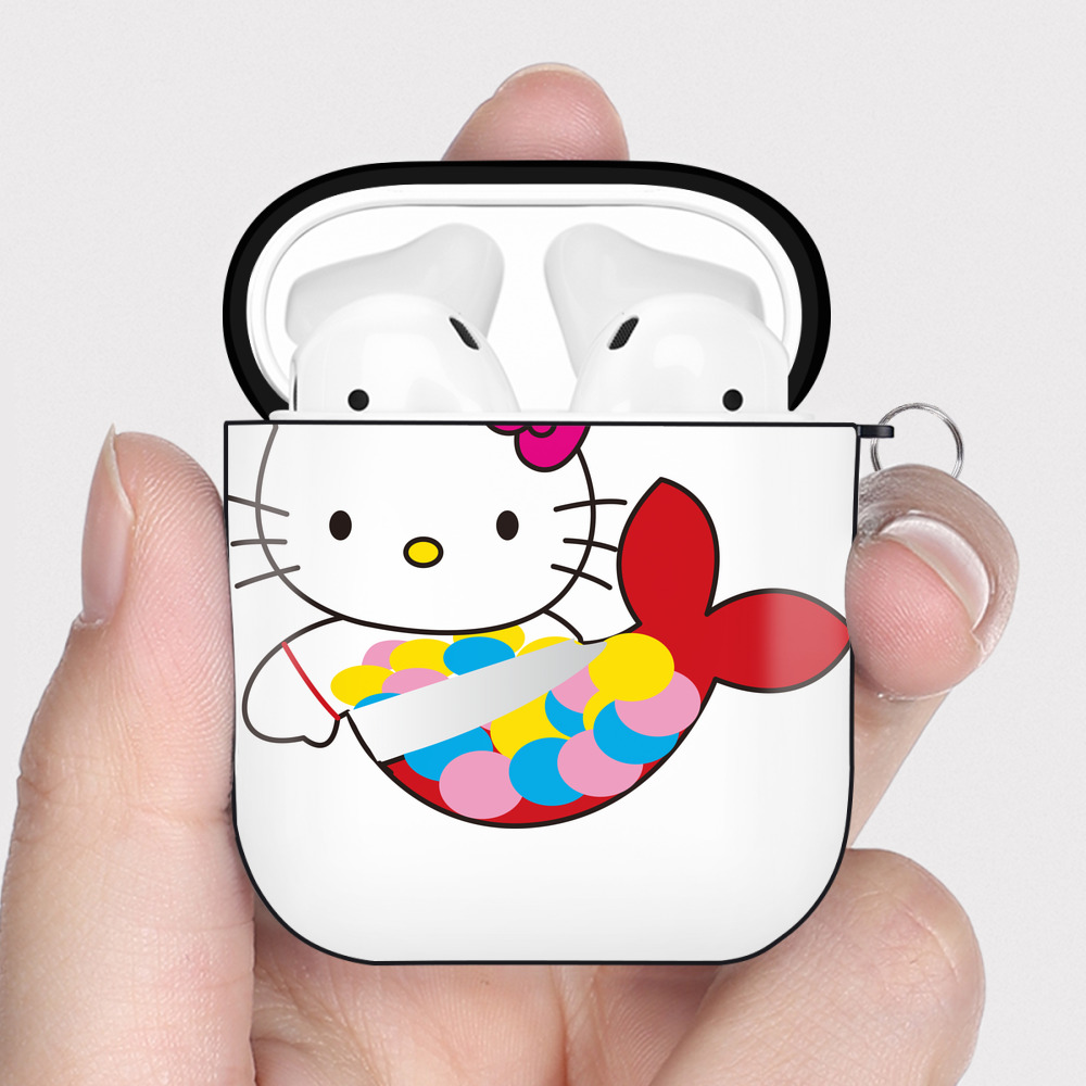 （画像用） Hello Kitty ハローキティ AirPods 第2世代保護ケース ハードシェル ブラック 耐衝撃・防指紋・カラビナ付き