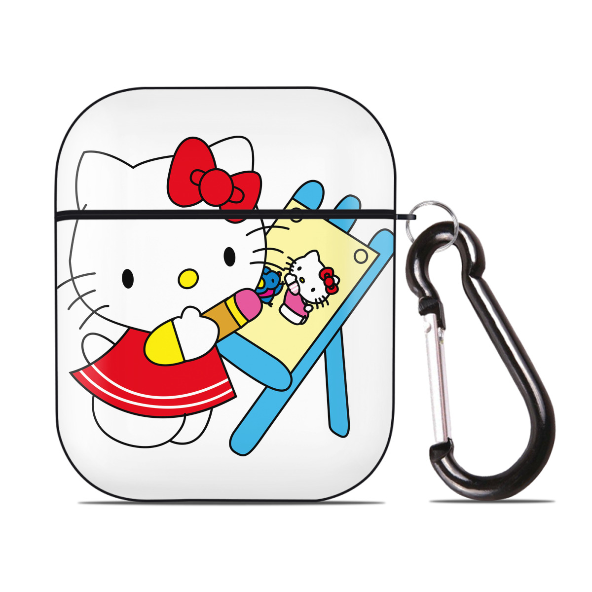 （画像用） Hello Kitty ハローキティ AirPods 第2世代保護ケース ハードシェル ブラック 耐衝撃・防指紋・カラビナ付き