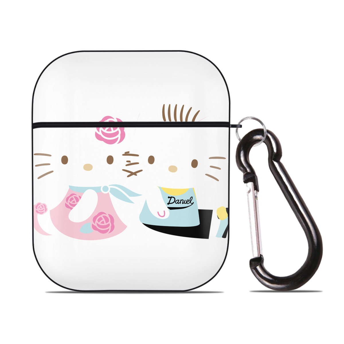 （画像用） Hello Kitty ハローキティ AirPods 第2世代保護ケース ハードシェル ブラック 耐衝撃・防指紋・カラビナ付き