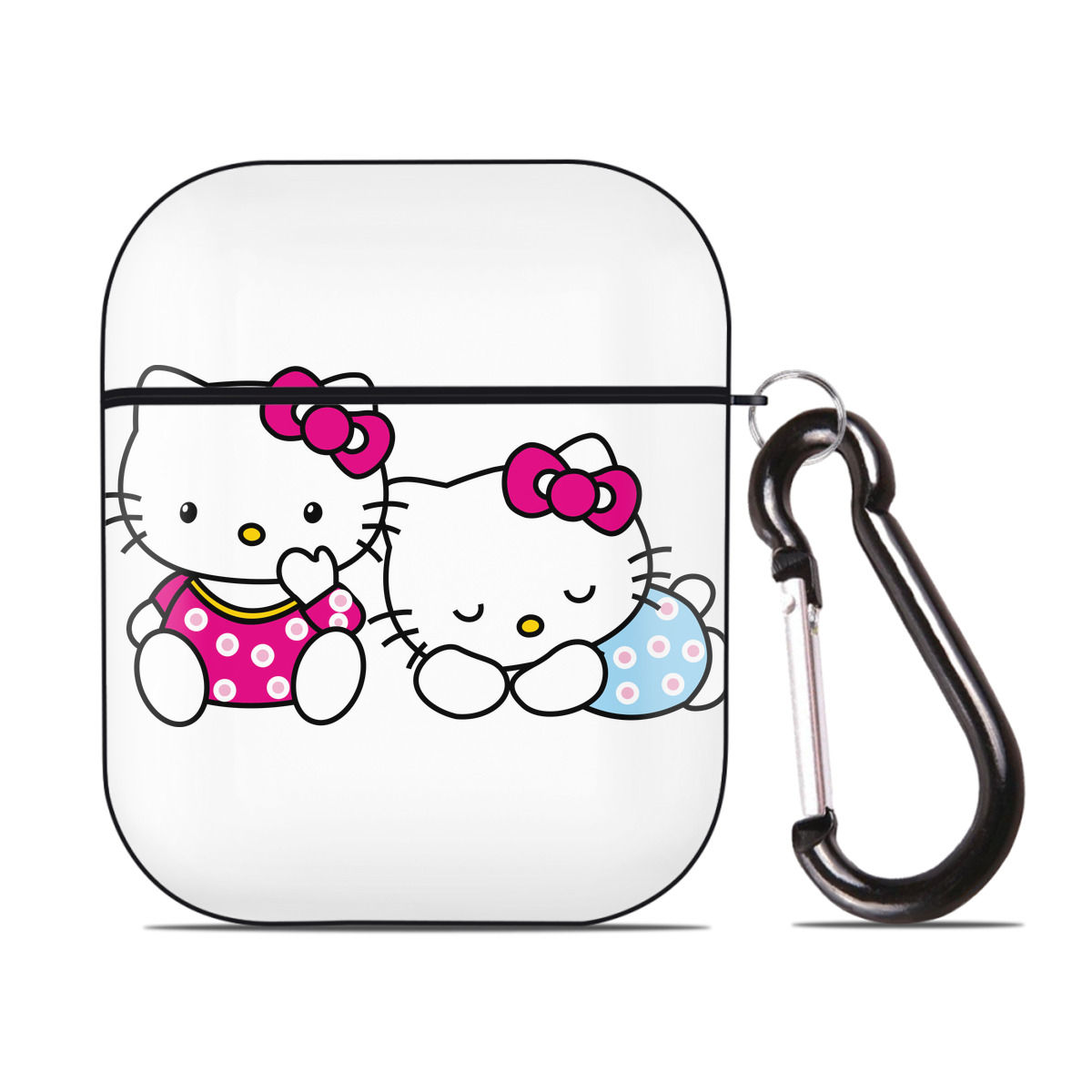 （画像用） Hello Kitty ハローキティ AirPods 第2世代保護ケース ハードシェル ブラック 耐衝撃・防指紋・カラビナ付き
