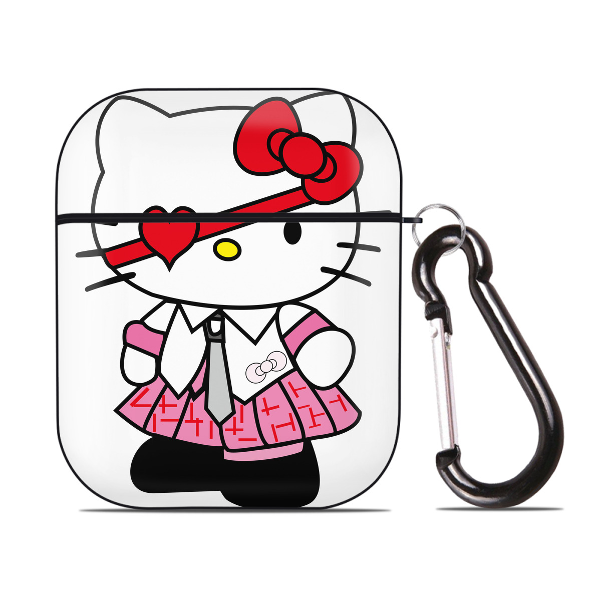 （画像用） Hello Kitty ハローキティ AirPods 第2世代保護ケース ハードシェル ブラック 耐衝撃・防指紋・カラビナ付き