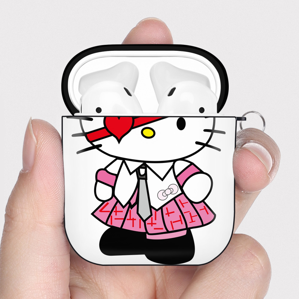 （画像用） Hello Kitty ハローキティ AirPods 第2世代保護ケース ハードシェル ブラック 耐衝撃・防指紋・カラビナ付き