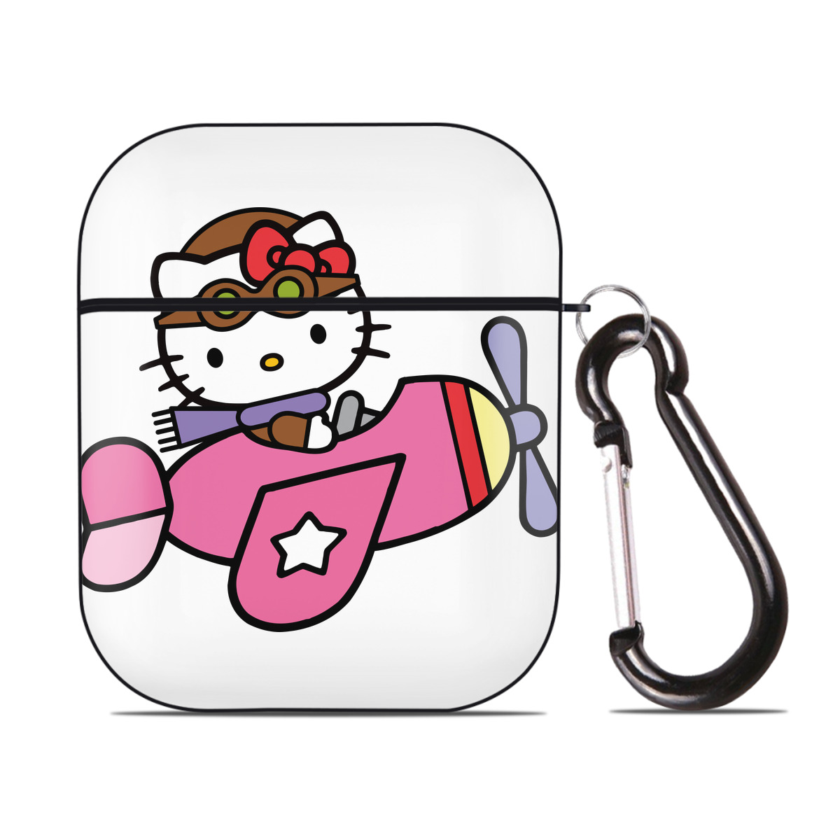 （画像用） Hello Kitty ハローキティ AirPods 第2世代保護ケース ハードシェル ブラック 耐衝撃・防指紋・カラビナ付き