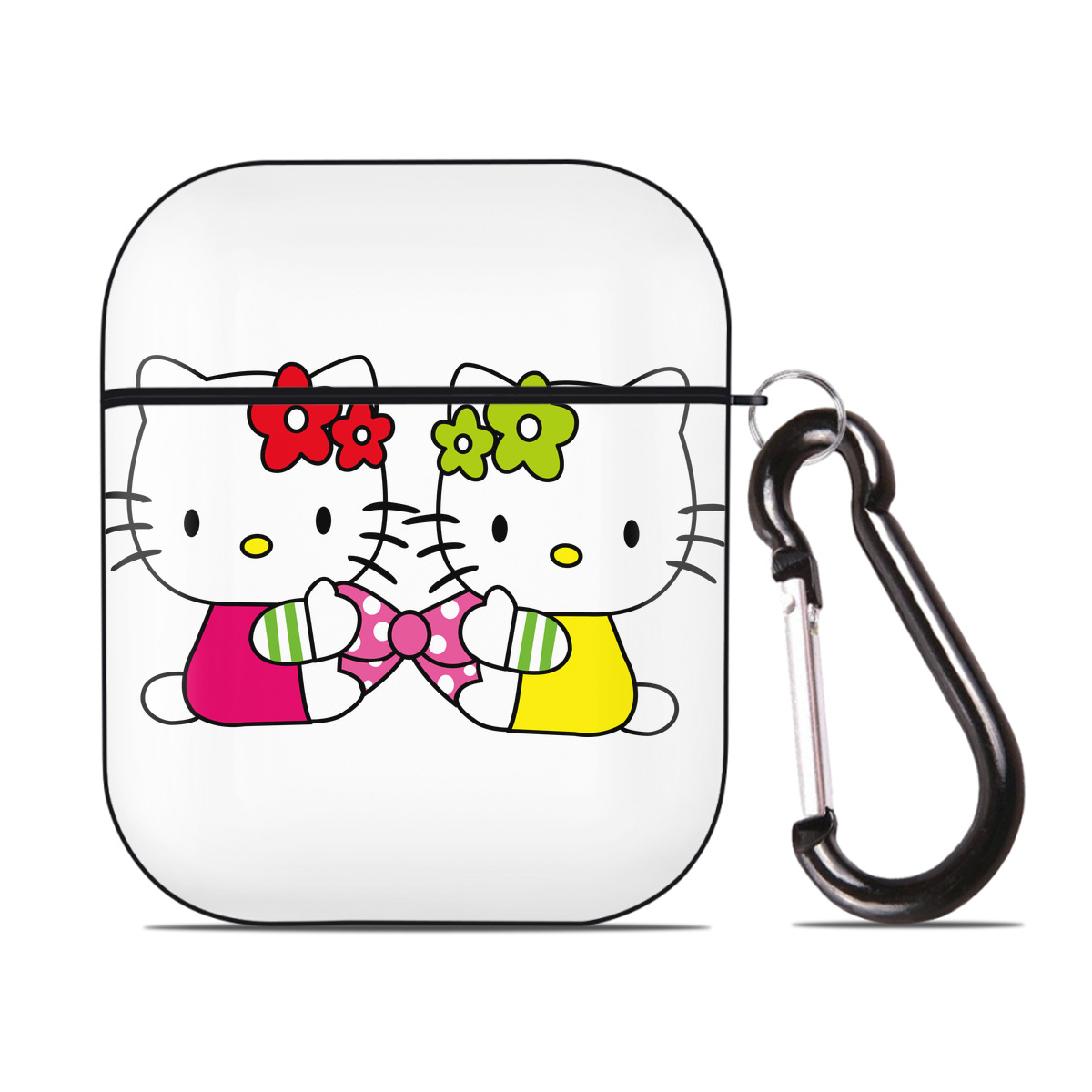 （画像用） Hello Kitty ハローキティ AirPods 第2世代保護ケース ハードシェル ブラック 耐衝撃・防指紋・カラビナ付き
