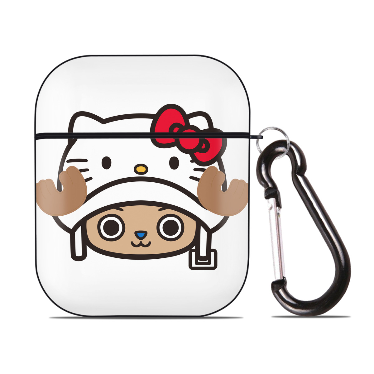 （画像用） Hello Kitty ハローキティ AirPods 第2世代保護ケース ハードシェル ブラック 耐衝撃・防指紋・カラビナ付き