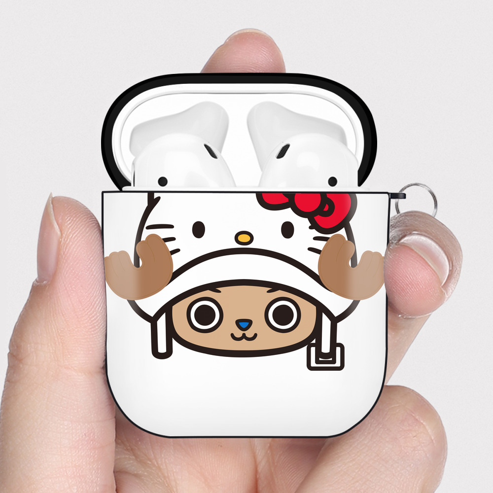 （画像用） Hello Kitty ハローキティ AirPods 第2世代保護ケース ハードシェル ブラック 耐衝撃・防指紋・カラビナ付き