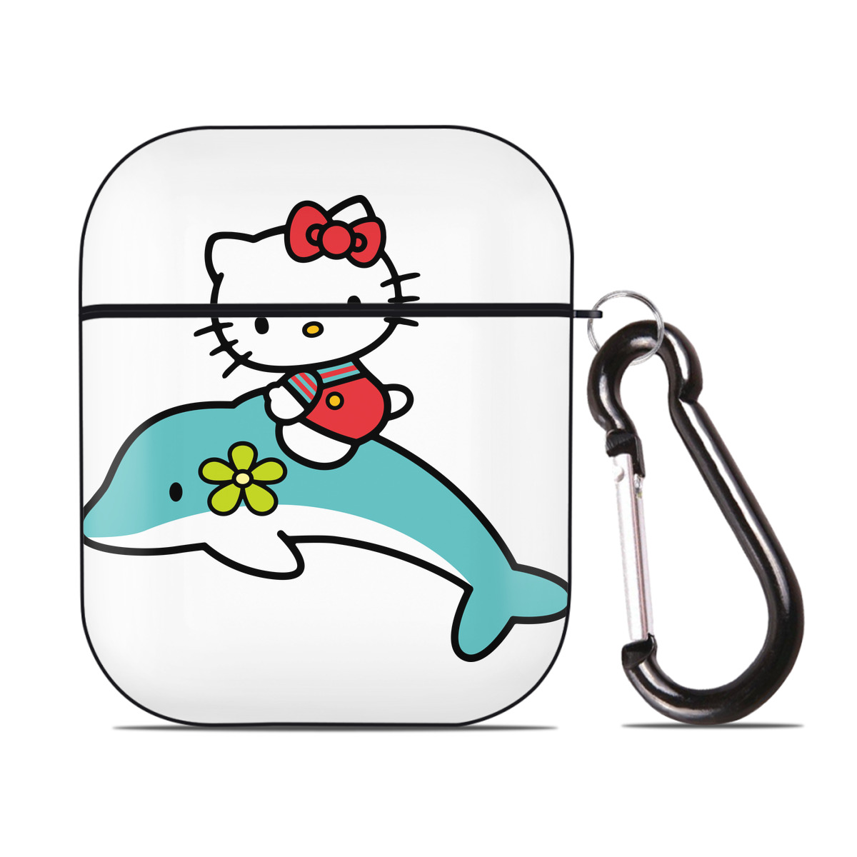 （画像用） Hello Kitty ハローキティ AirPods 第2世代保護ケース ハードシェル ブラック 耐衝撃・防指紋・カラビナ付き