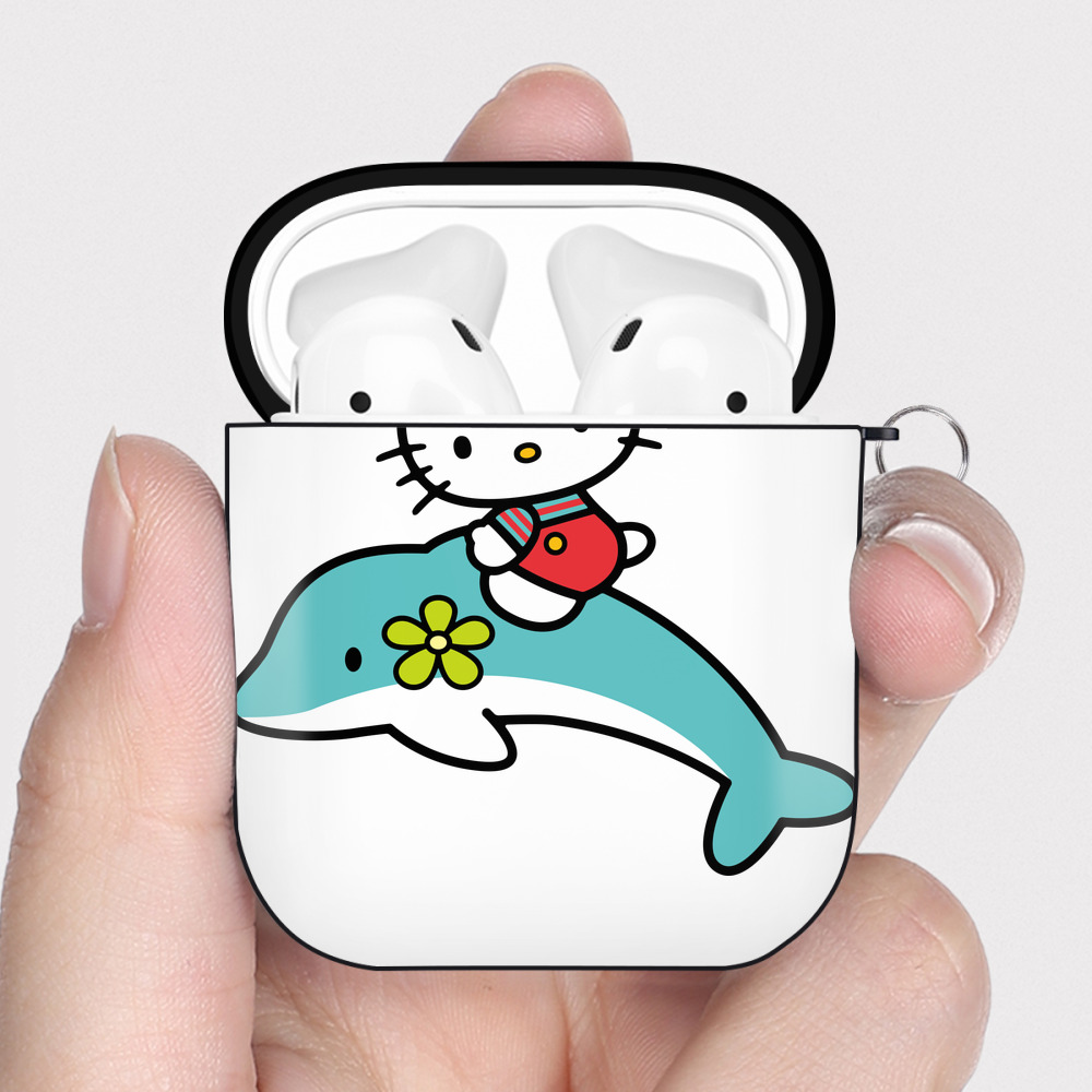 （画像用） Hello Kitty ハローキティ AirPods 第2世代保護ケース ハードシェル ブラック 耐衝撃・防指紋・カラビナ付き