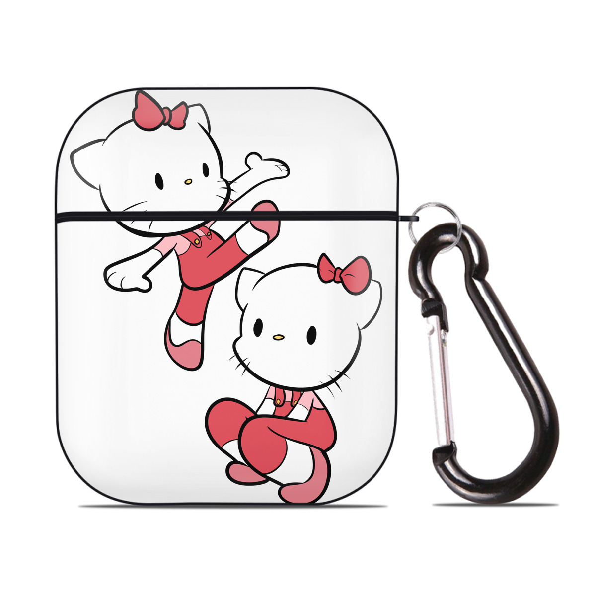 （画像用） Hello Kitty ハローキティ AirPods 第2世代保護ケース ハードシェル ブラック 耐衝撃・防指紋・カラビナ付き