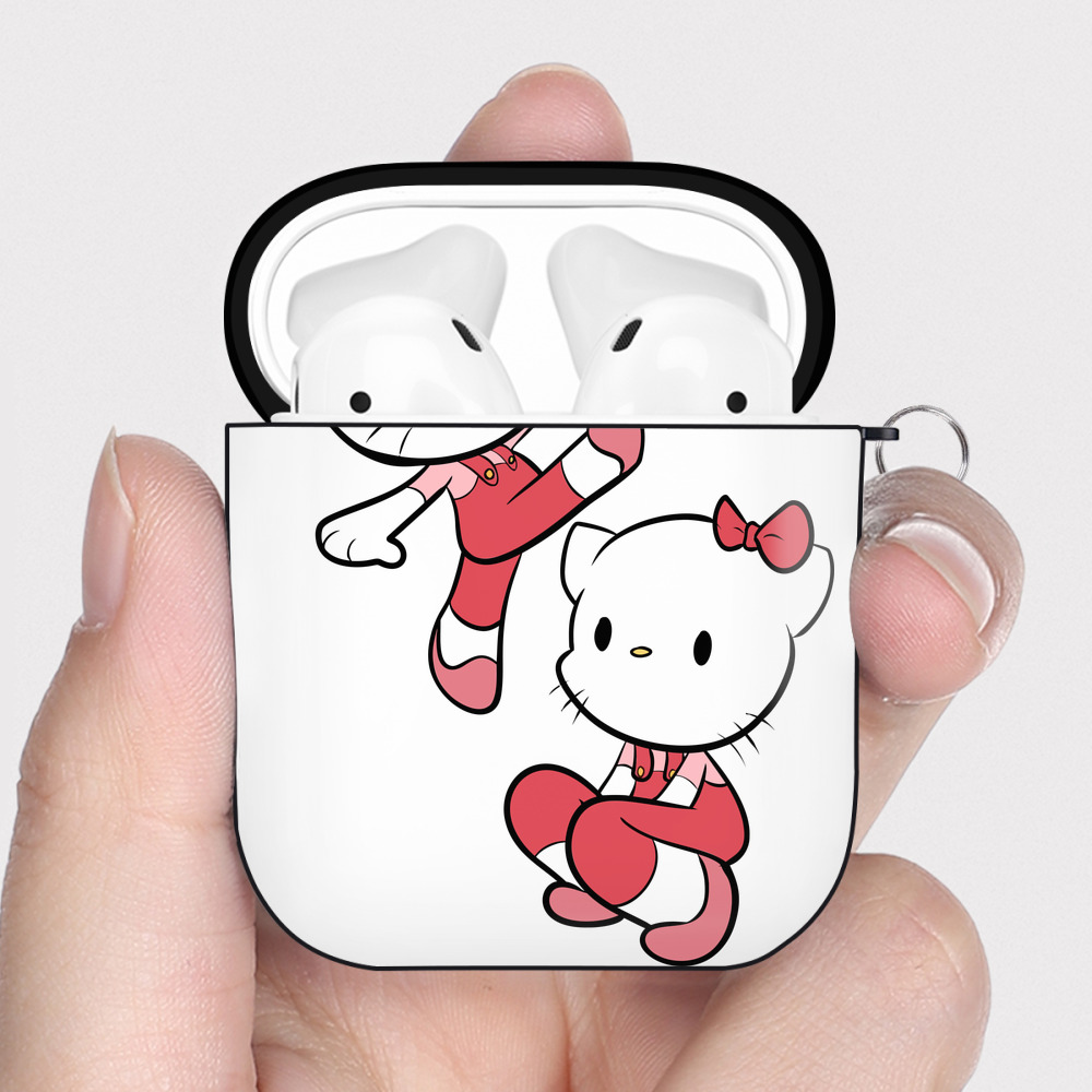 （画像用） Hello Kitty ハローキティ AirPods 第2世代保護ケース ハードシェル ブラック 耐衝撃・防指紋・カラビナ付き