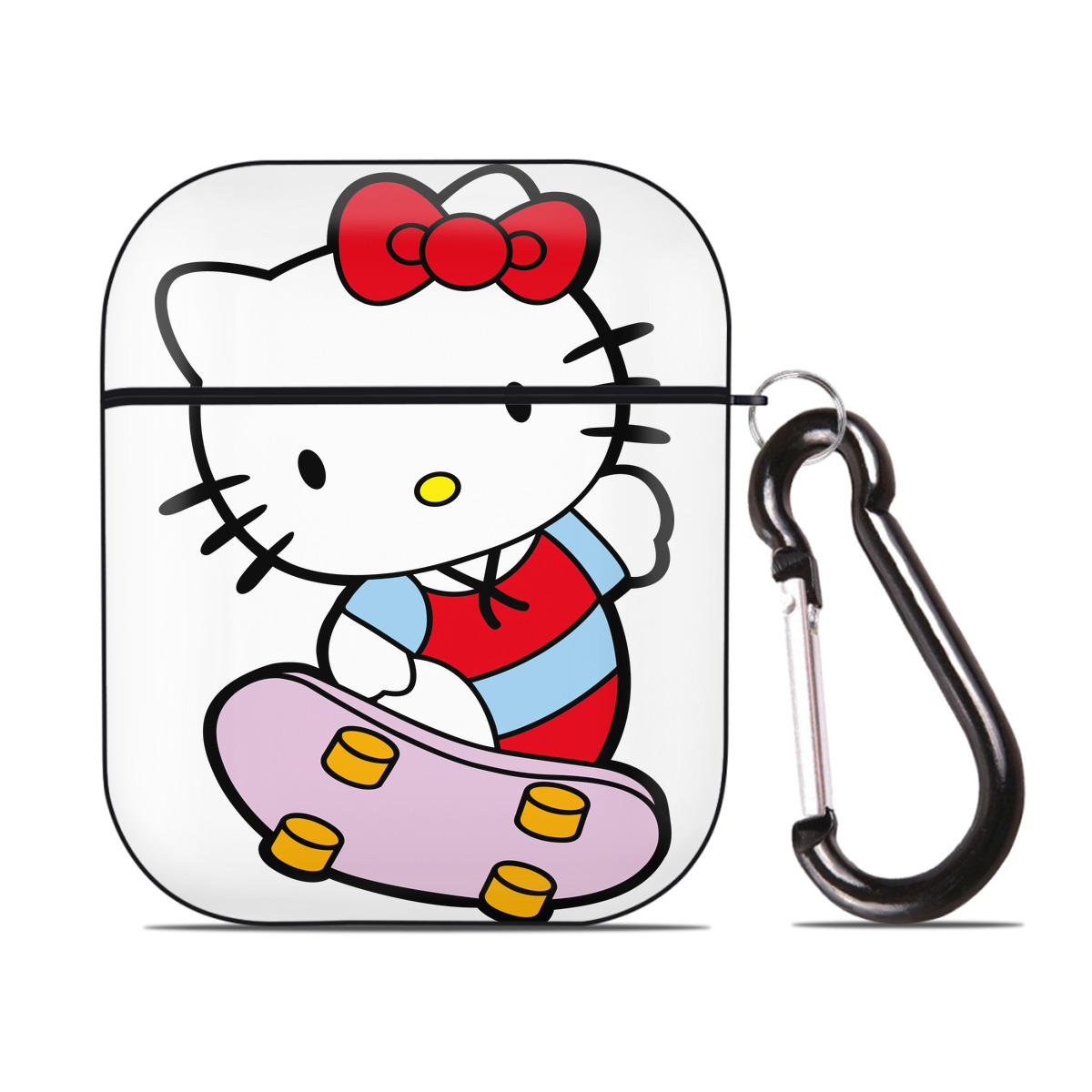 （画像用） Hello Kitty ハローキティ AirPods 第2世代保護ケース ハードシェル ブラック 耐衝撃・防指紋・カラビナ付き