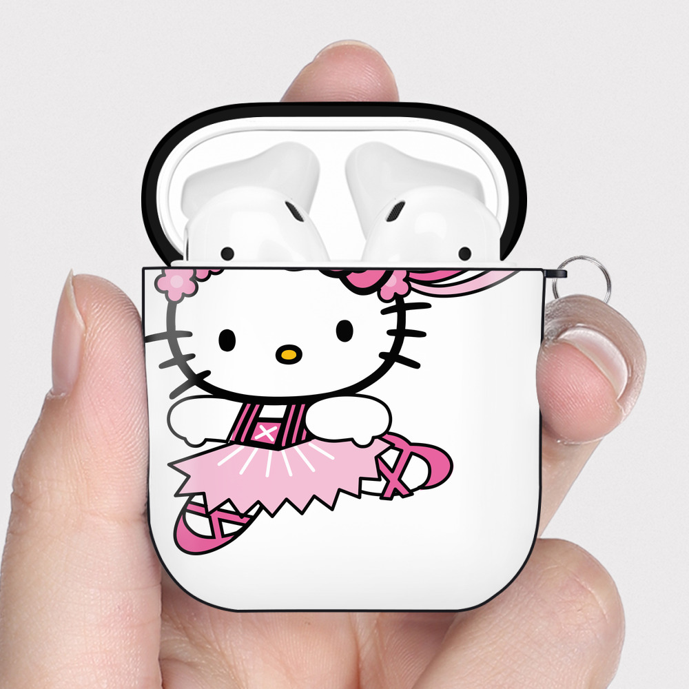 （画像用） Hello Kitty ハローキティ AirPods 第2世代保護ケース ハードシェル ブラック 耐衝撃・防指紋・カラビナ付き