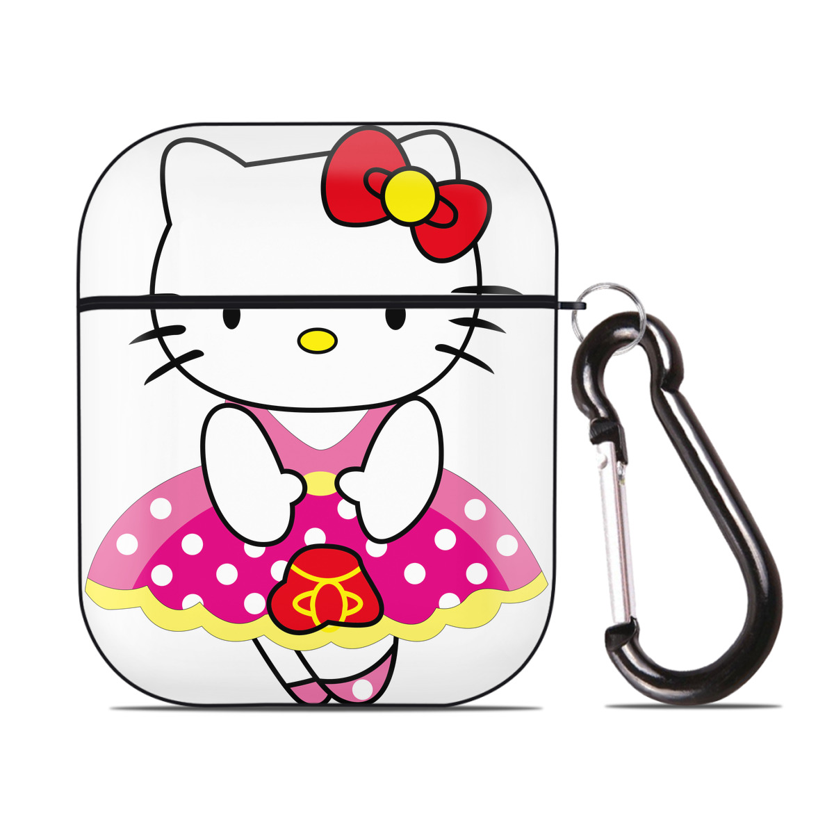 （画像用） Hello Kitty ハローキティ AirPods 第2世代保護ケース ハードシェル ブラック 耐衝撃・防指紋・カラビナ付き