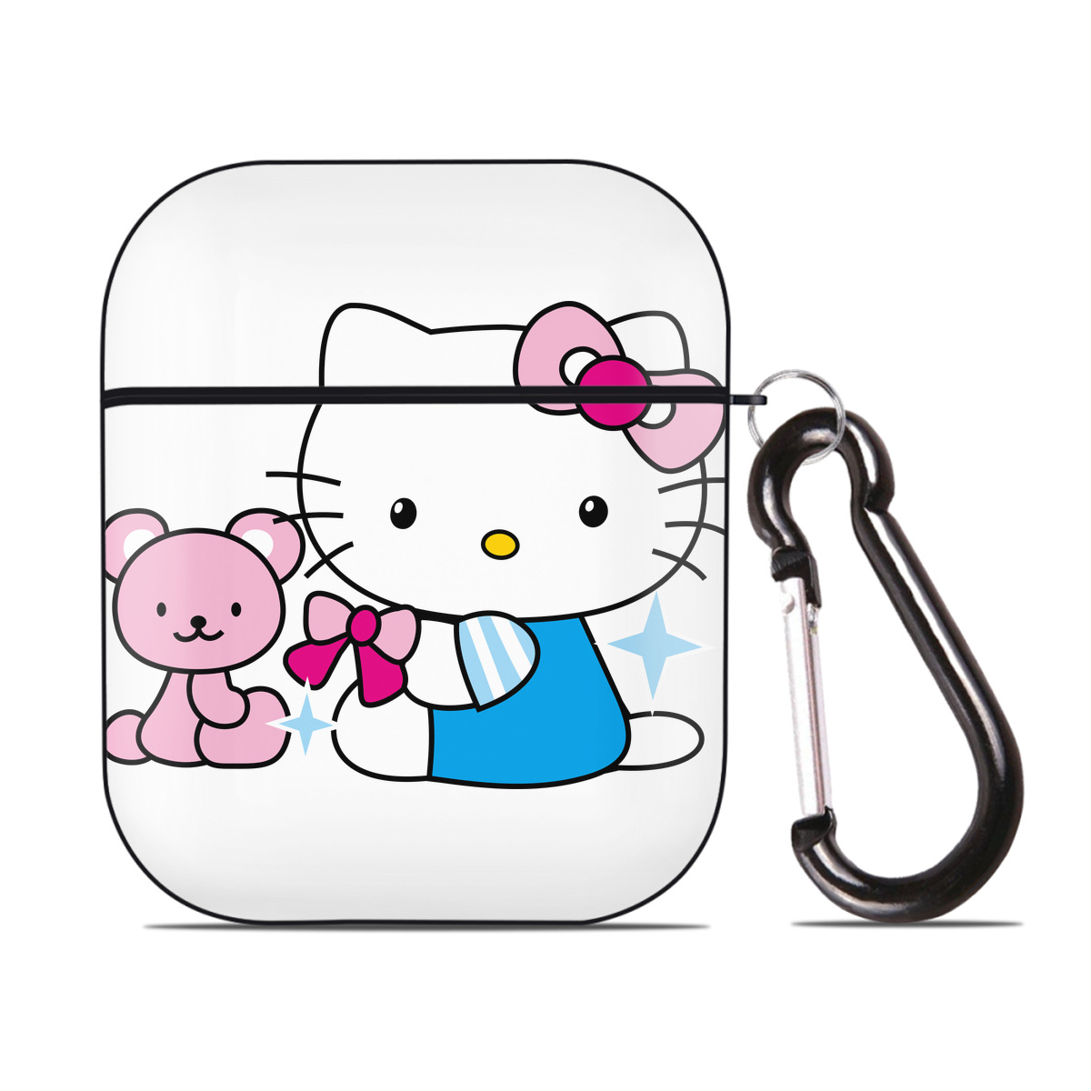 （画像用） Hello Kitty ハローキティ AirPods 第2世代保護ケース ハードシェル ブラック 耐衝撃・防指紋・カラビナ付き