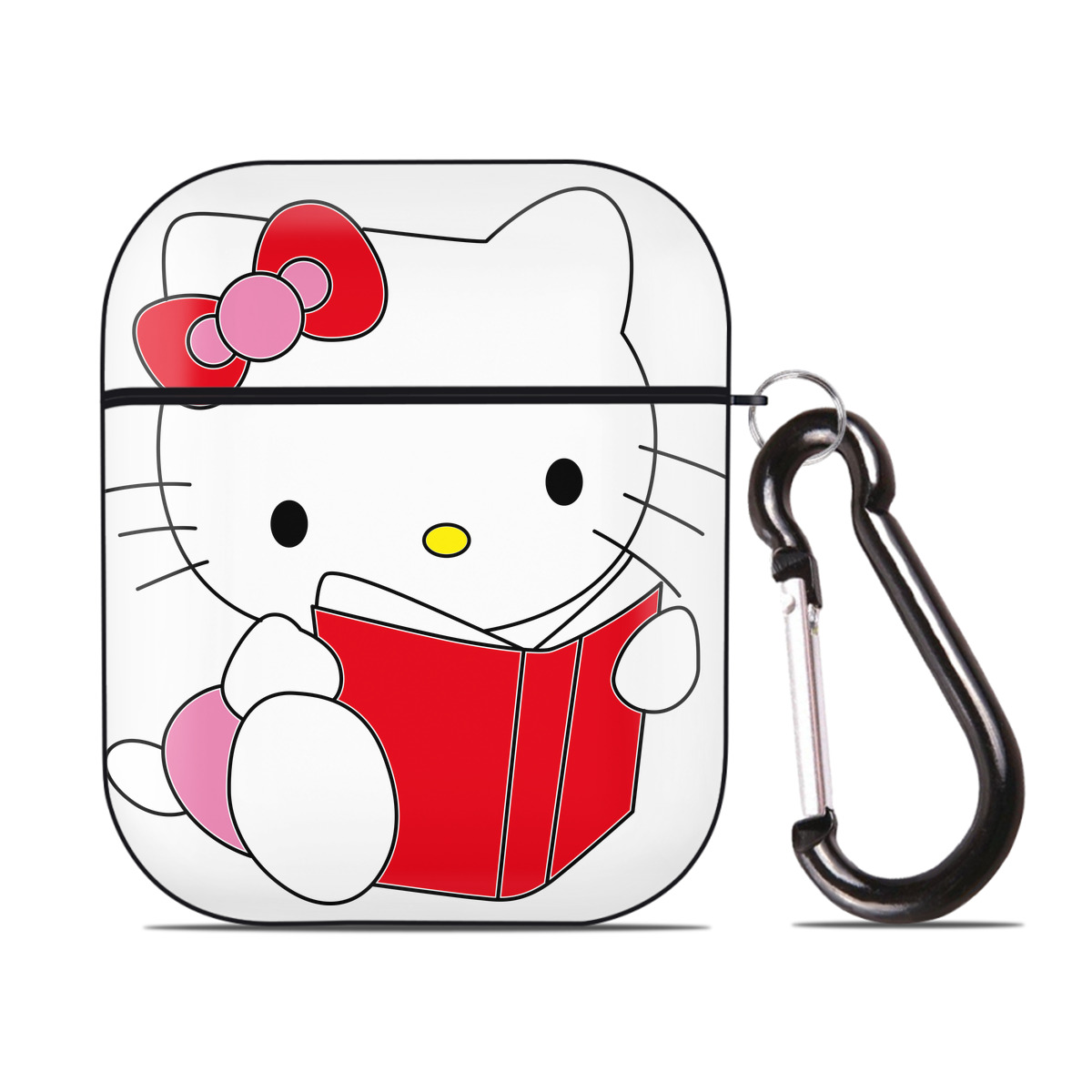 （画像用） Hello Kitty ハローキティ AirPods 第2世代保護ケース ハードシェル ブラック 耐衝撃・防指紋・カラビナ付き