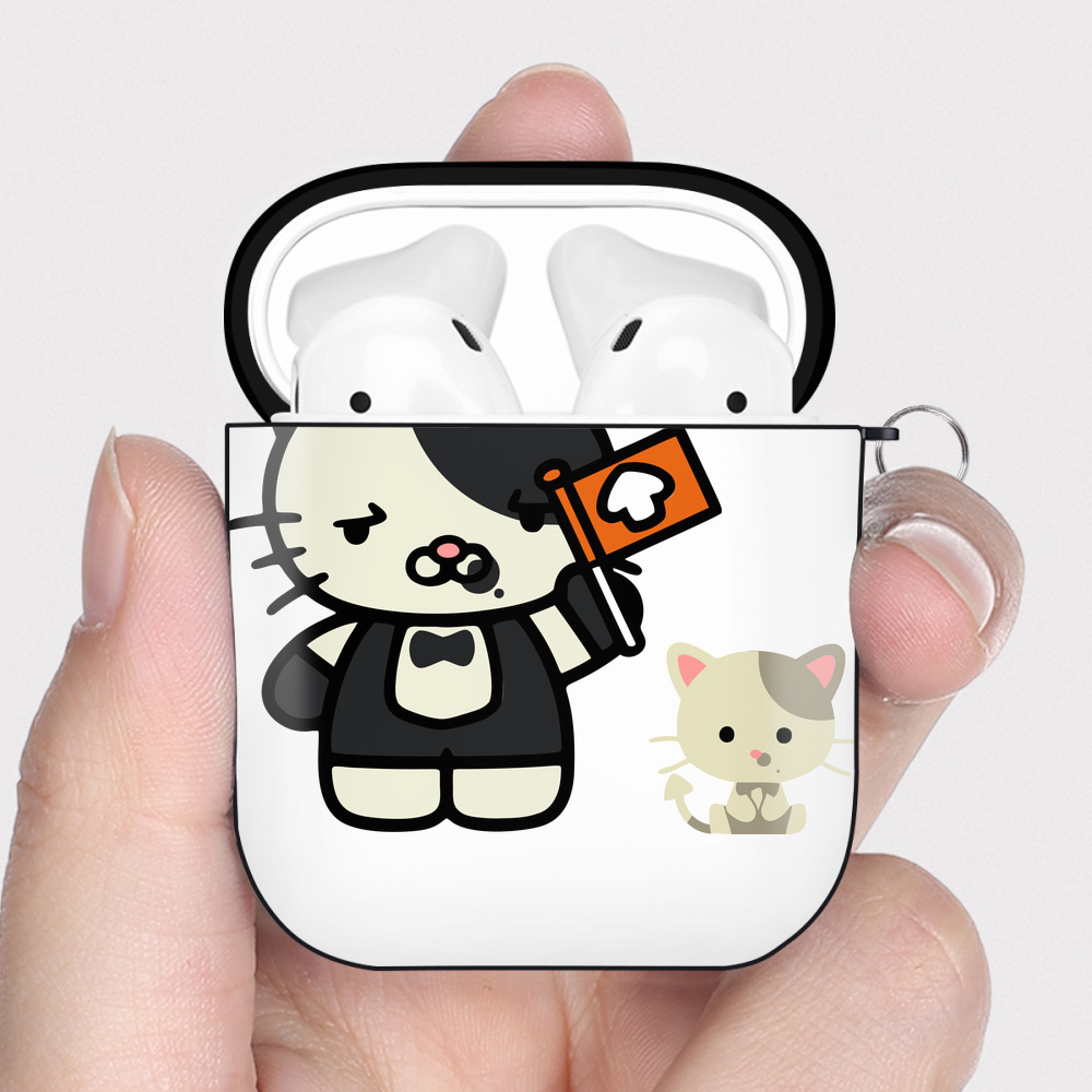 （画像用） Hello Kitty ハローキティ AirPods 第2世代保護ケース ハードシェル ブラック 耐衝撃・防指紋・カラビナ付き