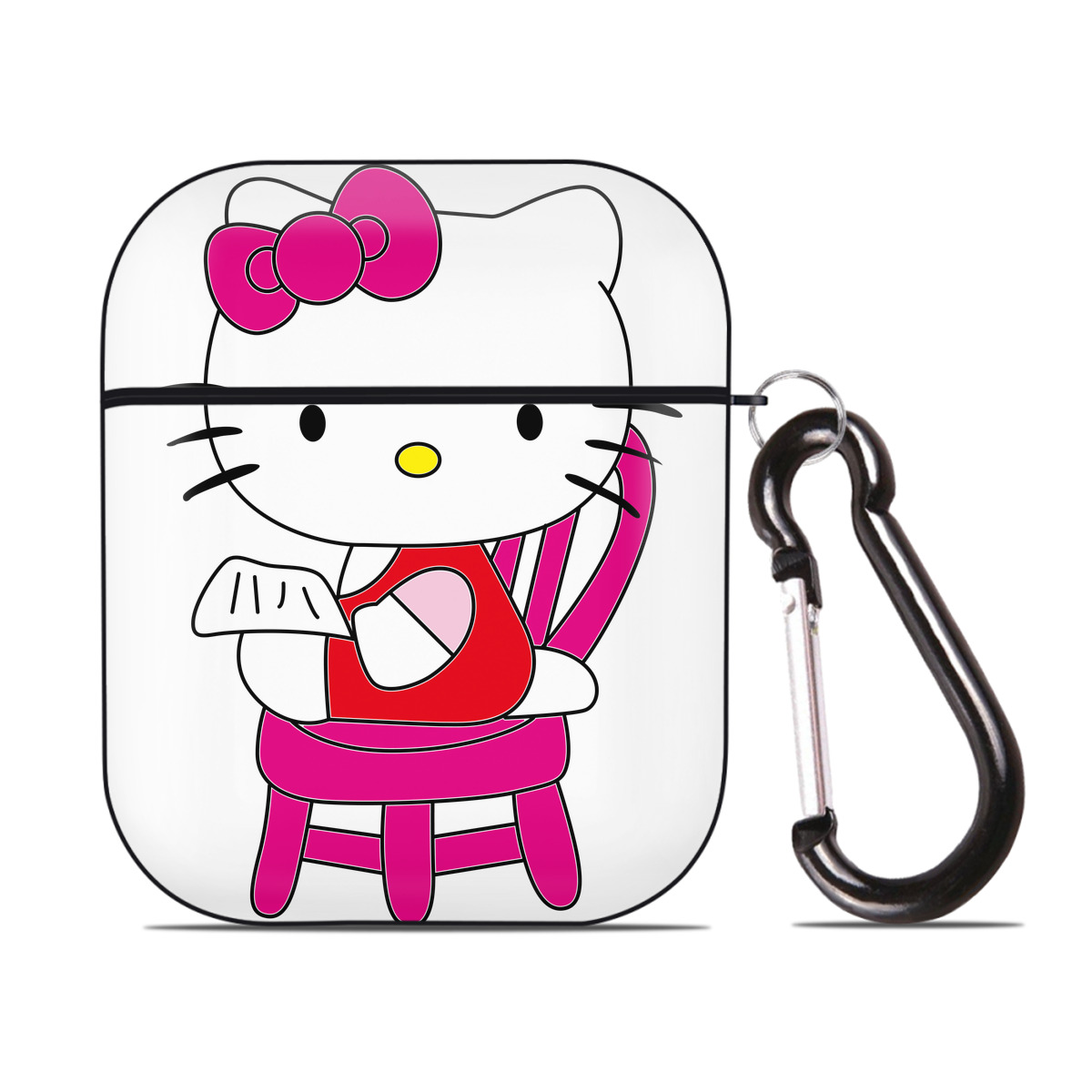 （画像用） Hello Kitty ハローキティ AirPods 第2世代保護ケース ハードシェル ブラック 耐衝撃・防指紋・カラビナ付き
