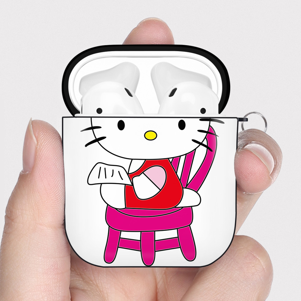 （画像用） Hello Kitty ハローキティ AirPods 第2世代保護ケース ハードシェル ブラック 耐衝撃・防指紋・カラビナ付き