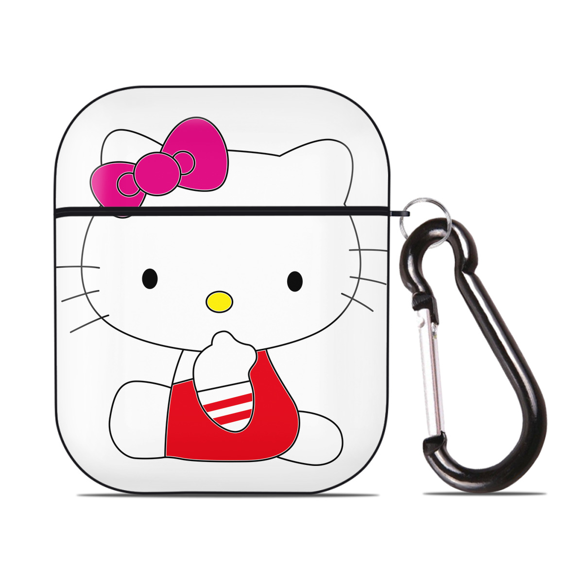 （画像用） Hello Kitty ハローキティ AirPods 第2世代保護ケース ハードシェル ブラック 耐衝撃・防指紋・カラビナ付き