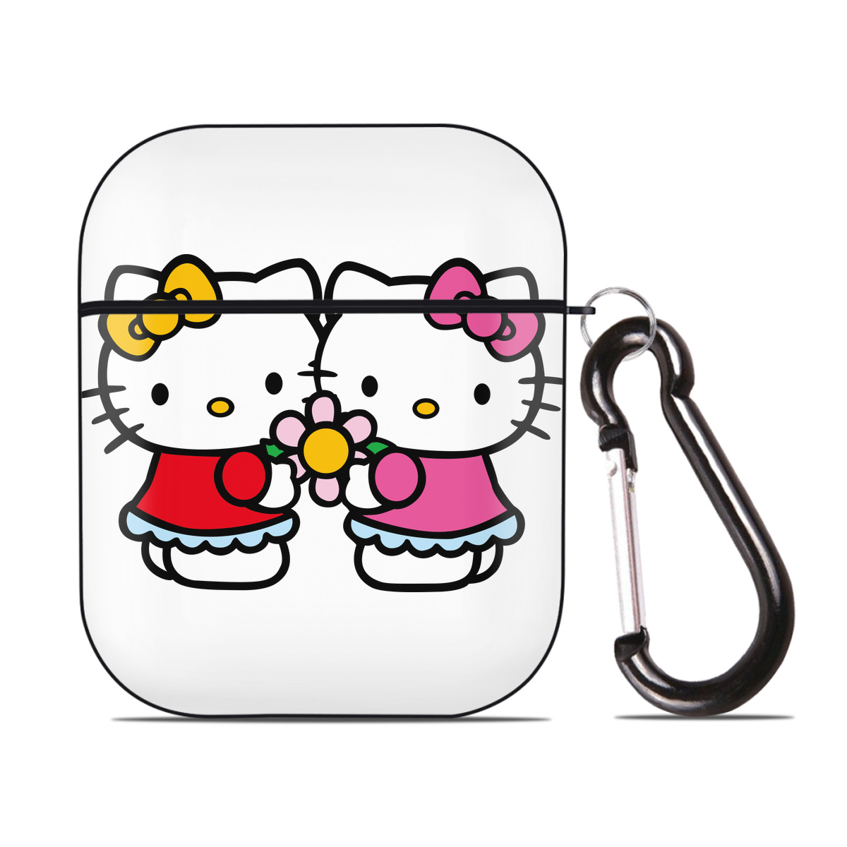 （画像用） Hello Kitty ハローキティ AirPods 第2世代保護ケース ハードシェル ブラック 耐衝撃・防指紋・カラビナ付き