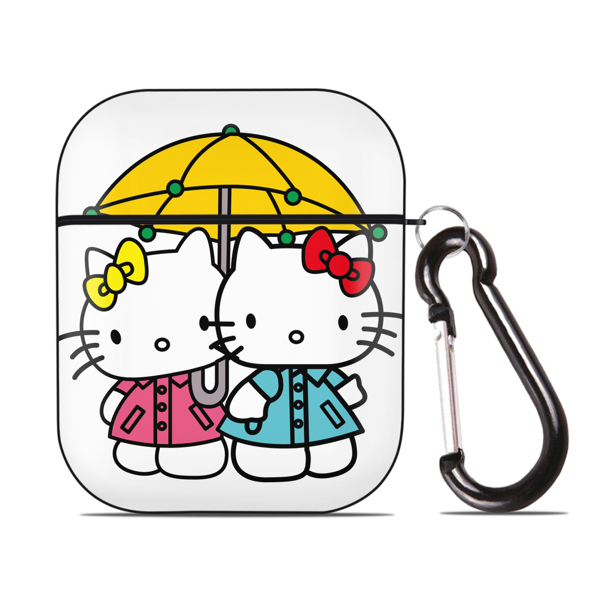（画像用） Hello Kitty ハローキティ AirPods 第2世代保護ケース ハードシェル ブラック 耐衝撃・防指紋・カラビナ付き