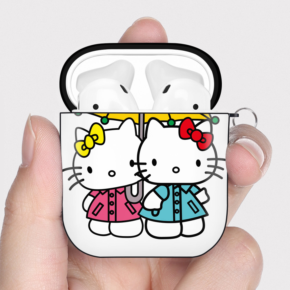 （画像用） Hello Kitty ハローキティ AirPods 第2世代保護ケース ハードシェル ブラック 耐衝撃・防指紋・カラビナ付き