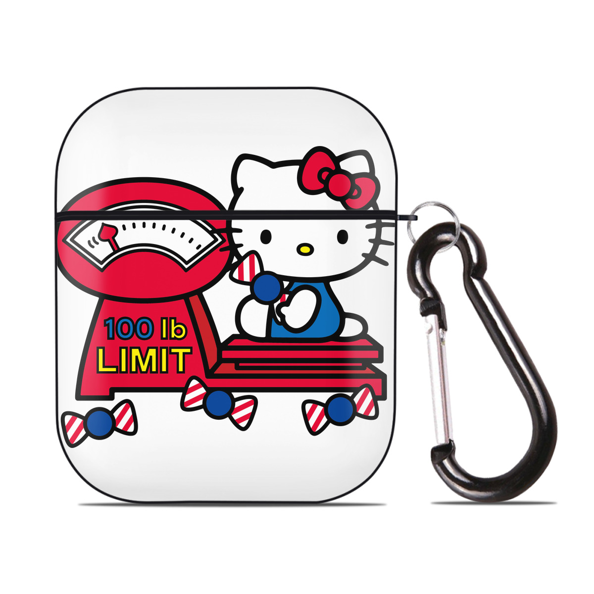 （画像用） Hello Kitty ハローキティ AirPods 第2世代保護ケース ハードシェル ブラック 耐衝撃・防指紋・カラビナ付き
