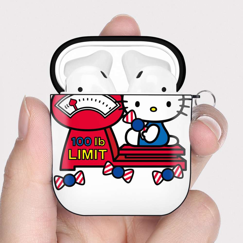 （画像用） Hello Kitty ハローキティ AirPods 第2世代保護ケース ハードシェル ブラック 耐衝撃・防指紋・カラビナ付き