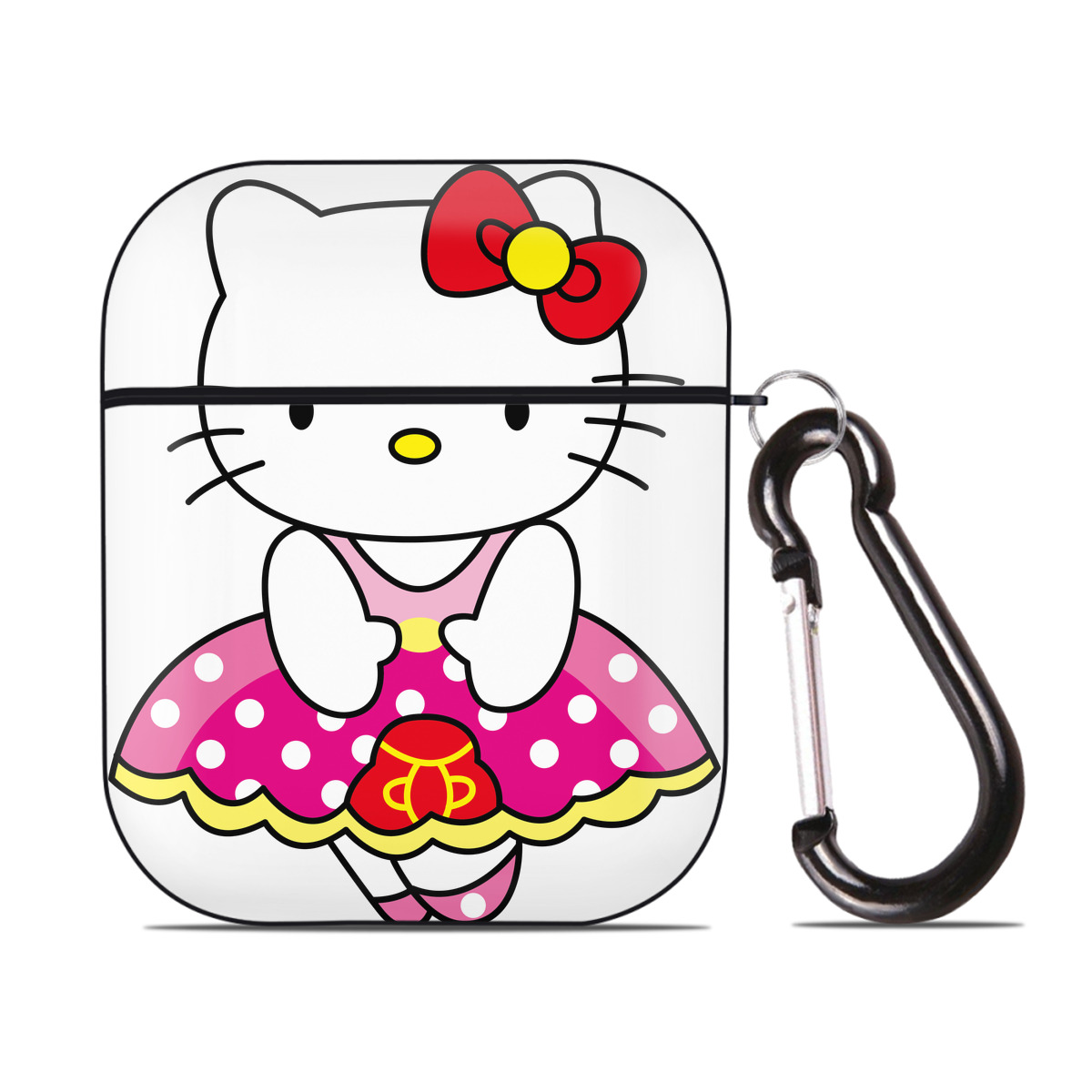 （画像用） Hello Kitty ハローキティ AirPods 第2世代保護ケース ハードシェル ブラック 耐衝撃・防指紋・カラビナ付き