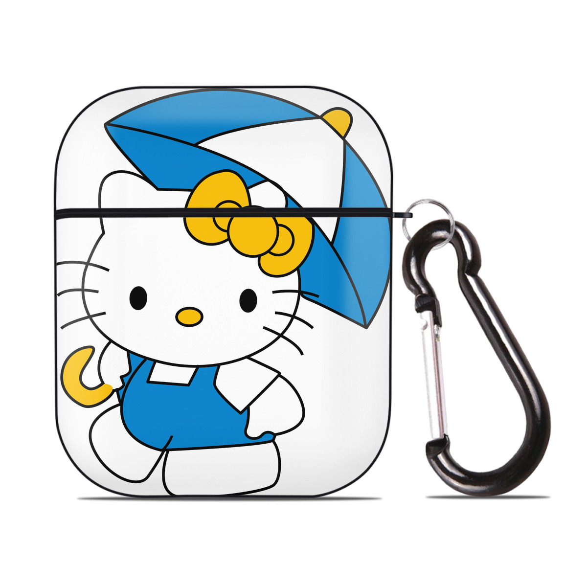 （画像用） Hello Kitty ハローキティ AirPods 第2世代保護ケース ハードシェル ブラック 耐衝撃・防指紋・カラビナ付き