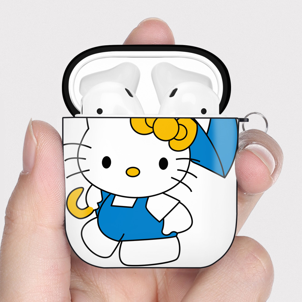 （画像用） Hello Kitty ハローキティ AirPods 第2世代保護ケース ハードシェル ブラック 耐衝撃・防指紋・カラビナ付き
