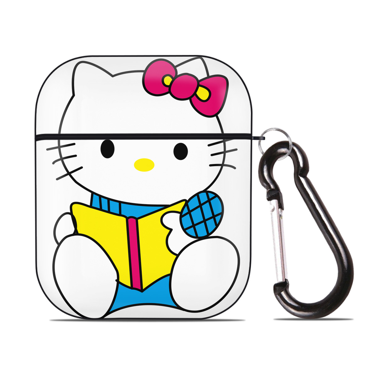 （画像用） Hello Kitty ハローキティ AirPods 第2世代保護ケース ハードシェル ブラック 耐衝撃・防指紋・カラビナ付き