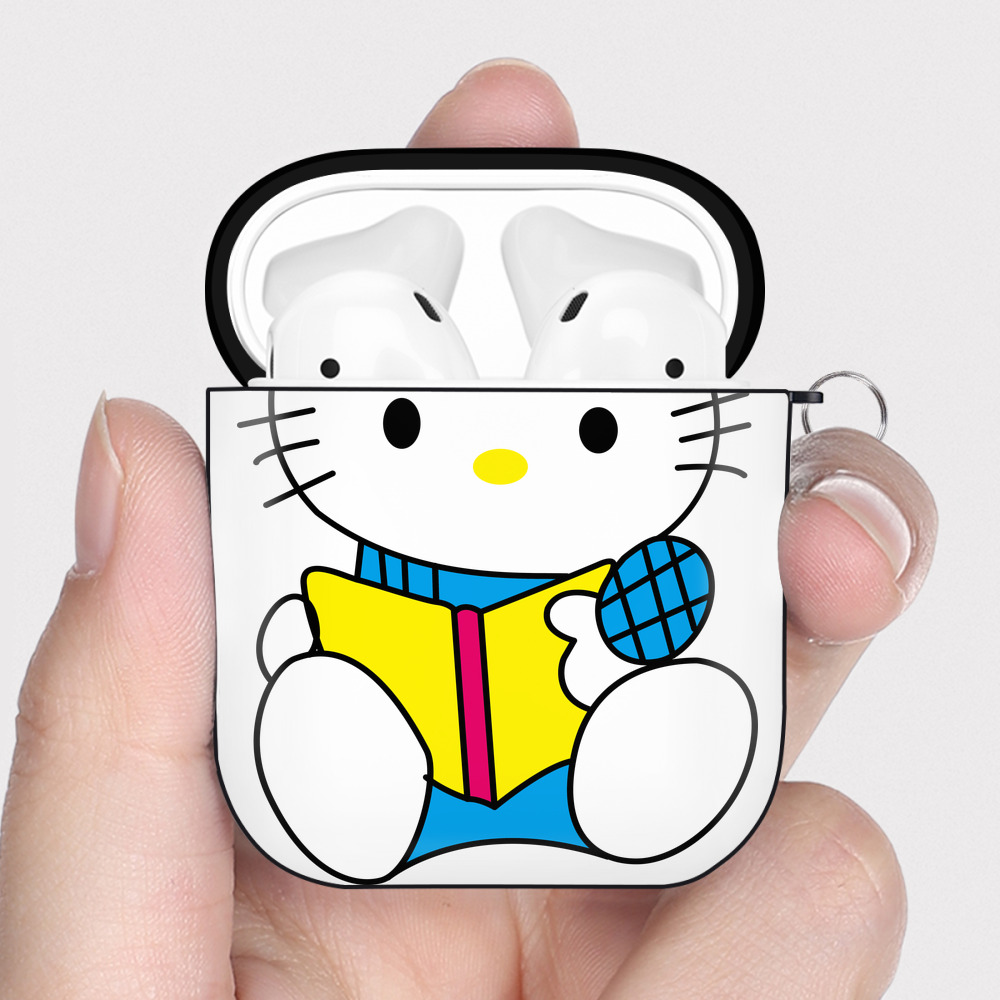 （画像用） Hello Kitty ハローキティ AirPods 第2世代保護ケース ハードシェル ブラック 耐衝撃・防指紋・カラビナ付き