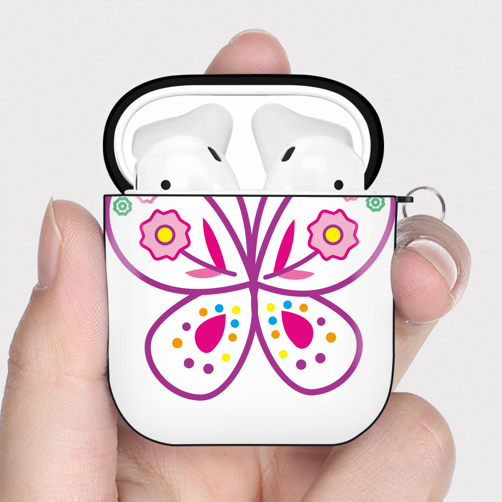 （画像用） Hello Kitty ハローキティ AirPods 第2世代保護ケース ハードシェル ブラック 耐衝撃・防指紋・カラビナ付き