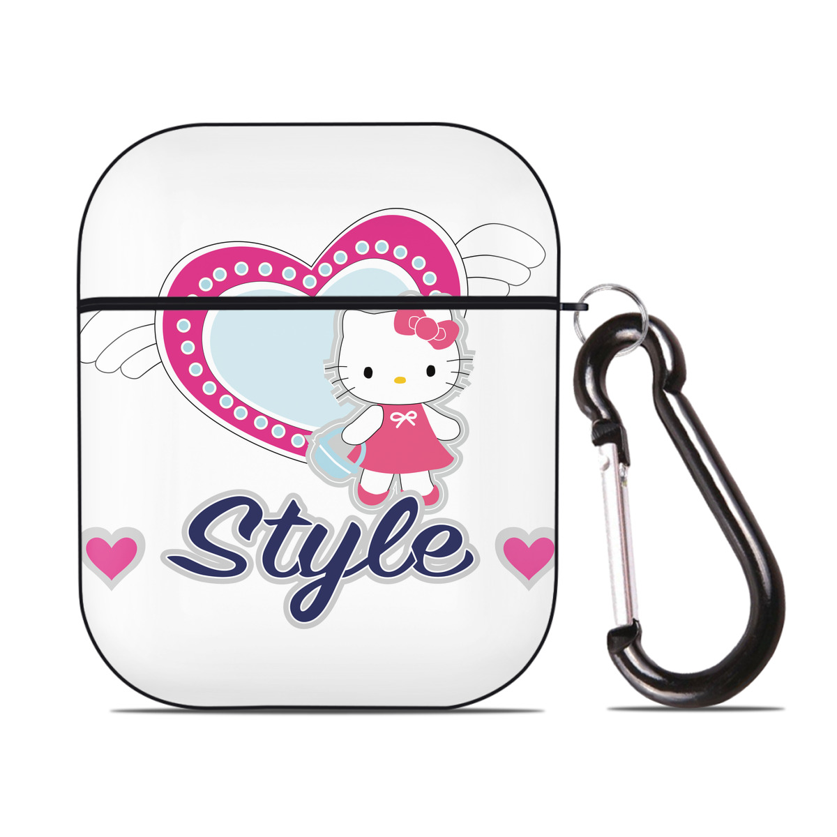 （画像用） Hello Kitty ハローキティ AirPods 第2世代保護ケース ハードシェル ブラック 耐衝撃・防指紋・カラビナ付き