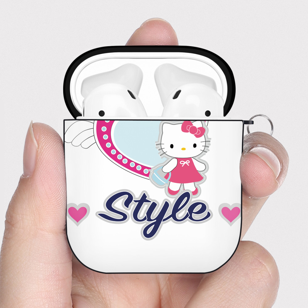 （画像用） Hello Kitty ハローキティ AirPods 第2世代保護ケース ハードシェル ブラック 耐衝撃・防指紋・カラビナ付き