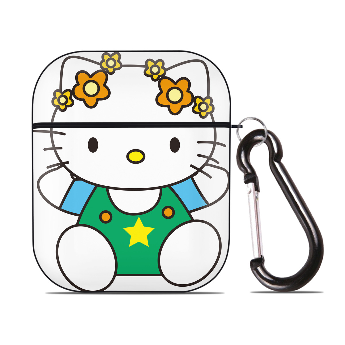 （画像用） Hello Kitty ハローキティ AirPods 第2世代保護ケース ハードシェル ブラック 耐衝撃・防指紋・カラビナ付き