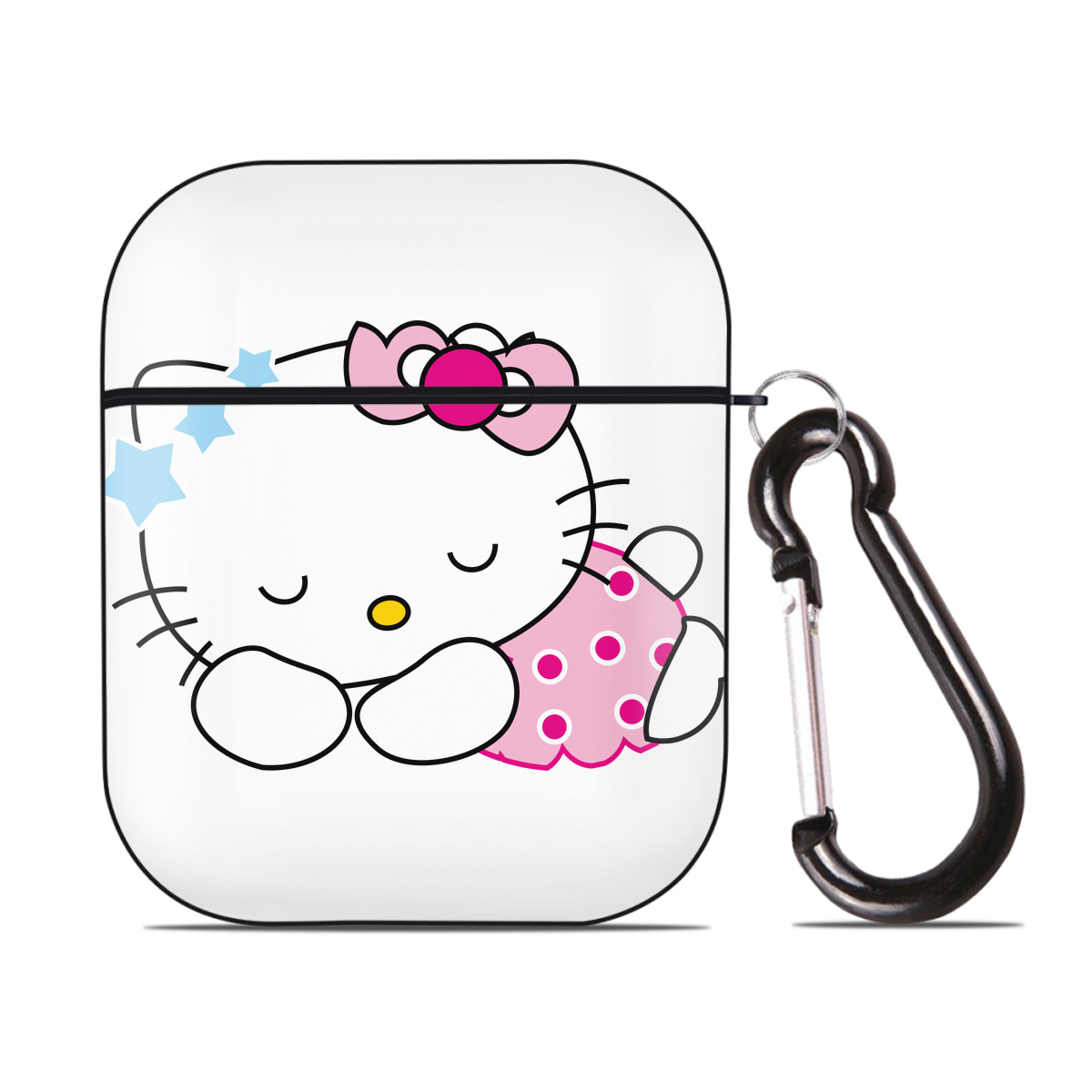 （画像用） Hello Kitty ハローキティ AirPods 第2世代保護ケース ハードシェル ブラック 耐衝撃・防指紋・カラビナ付き
