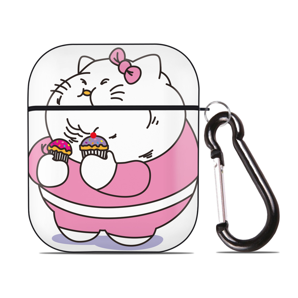 （画像用） Hello Kitty ハローキティ AirPods 第2世代保護ケース ハードシェル ブラック 耐衝撃・防指紋・カラビナ付き